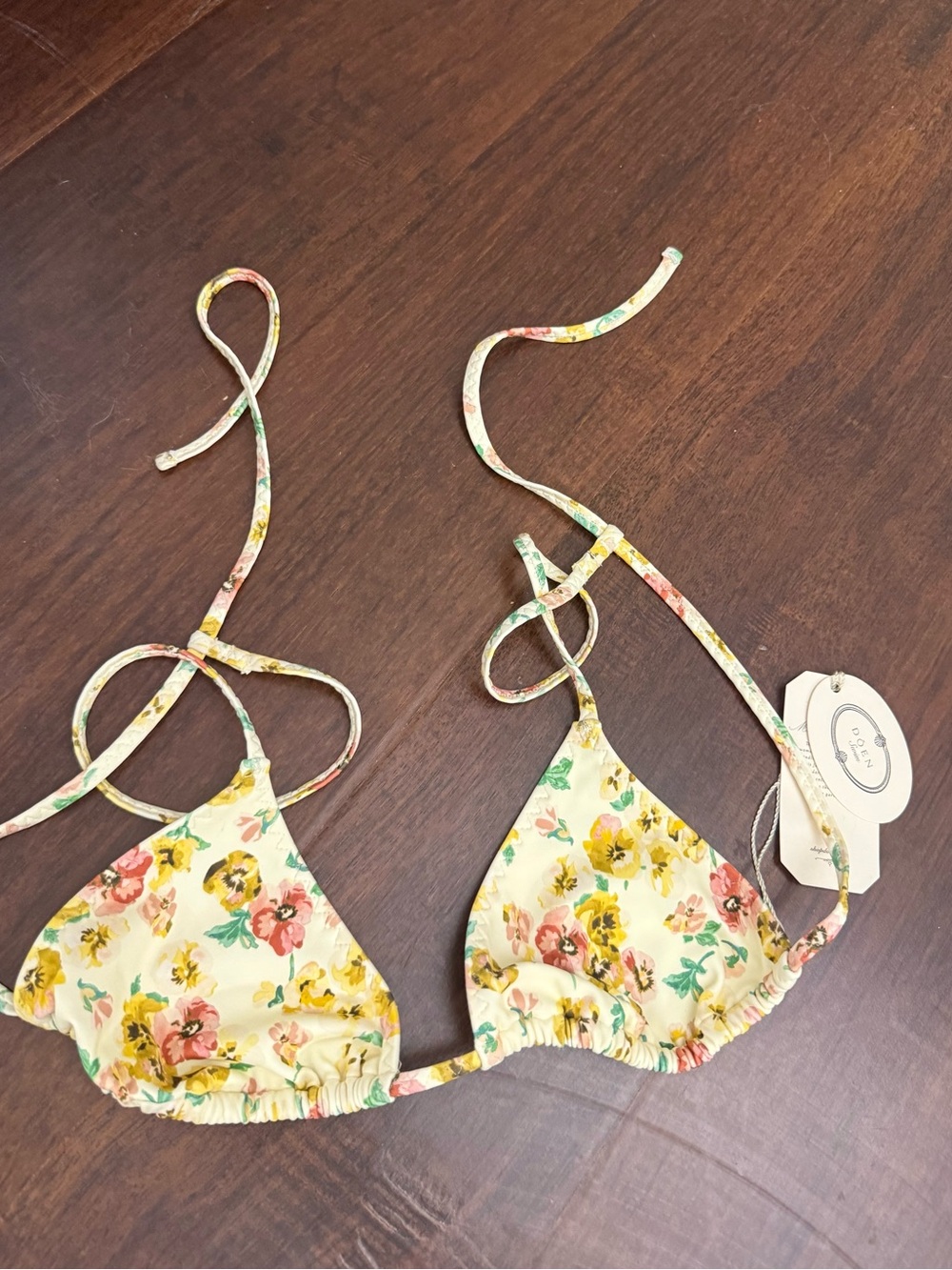 NWT DÔEN Capri  Top & Positano  Bottom Bikini Set in Citron Pansy Floral Sz S - Picture 10 of 15